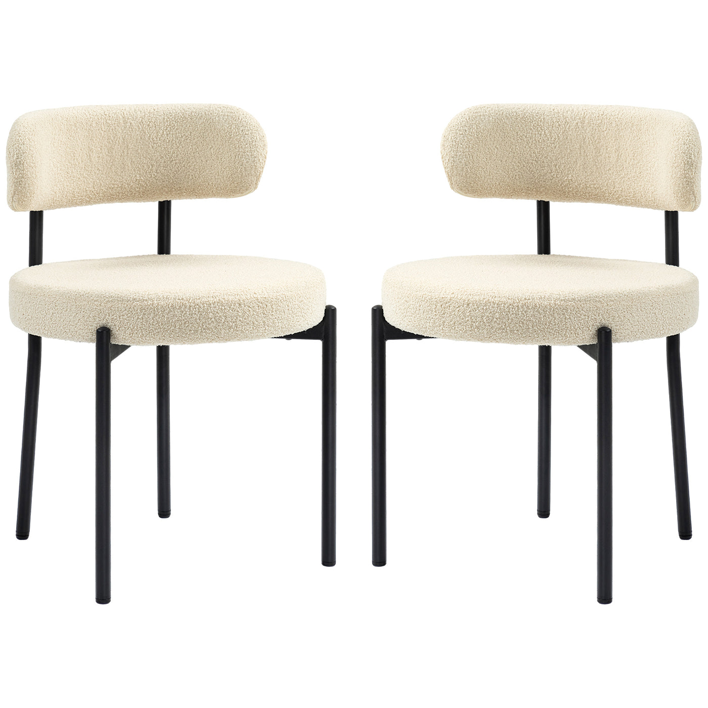 2 Pieces Kitchen Chairs, Modern Dining Chairs w/ Berber Fleece Upholstery and Steel Legs for Living Room, Beige