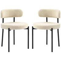 2 Pieces Kitchen Chairs, Modern Dining Chairs w/ Berber Fleece Upholstery and Steel Legs for Living Room, Beige