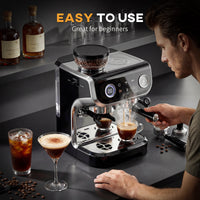 15 Bar Coffee Maker Espresso Machine with Grinder Milk Frother Stainless Steel Espresso Maker for Cappuccino Latte Black