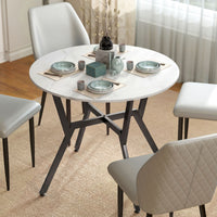 35" Round Dining Table, Modern Dining Room Table with Steel Frame, Space Saving Small Kitchen Table, White Marble