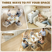 Drop Leaf Dining Table, Mobile Folding Table on Wheels with Drawers and Cabinet for Dining Room, Kitchen, Marble White