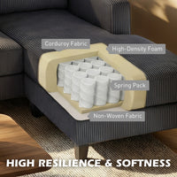 L Shaped Couch, L Shape Sofa with Chaise Lounge and Spring Cushion for Living Room, Bedroom, Charcoal Grey