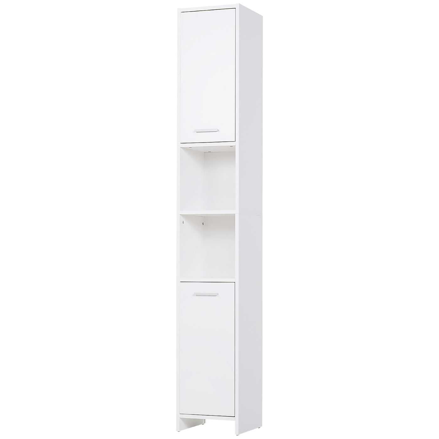 Tall Bathroom Vanities, Narrow Bathroom Cabinets with 2 Doors, Open Compartment and Adjustable Shelves, White
