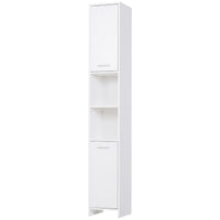 Tall Bathroom Vanities, Narrow Bathroom Cabinets with 2 Doors, Open Compartment and Adjustable Shelves, White