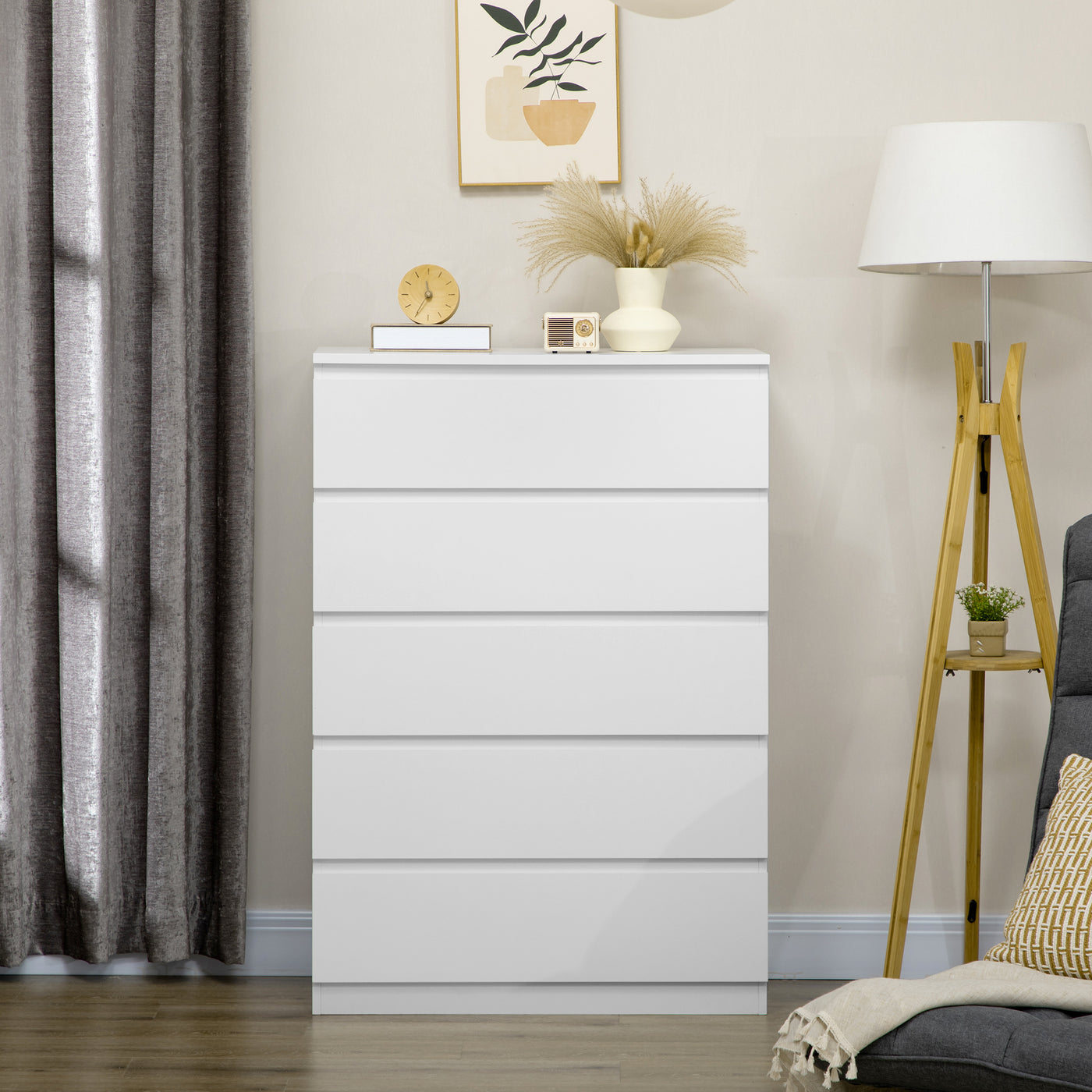 Dresser for Bedroom with 5 Drawers, Modern Chest of Drawers for Living Room, Closet, Hallway, White