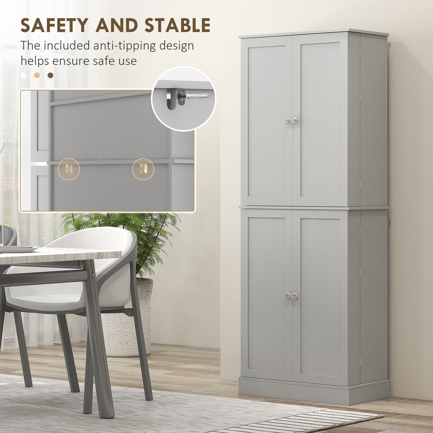 65" Kitchen Cabinet, Kitchen Pantry Cabinet with 4 Doors and 16 Door Shelves for Dining Room, Grey