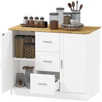Kitchen Island with Storage Cabinets, Spacious Countertop 3 Drawers, 2 Adjustable Shelves and Sitting Space for Dining Room, White