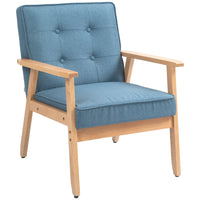 Modern Armchair Fabric, Accent Chair with Tufted Back, Wood Legs and Thick Padding for Living Room, Bedroom, Blue