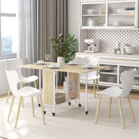 Folding Dining Table, Extendable Kitchen Table for Small Spaces with Storage Shelf and 6 Wheels, Natural Wood