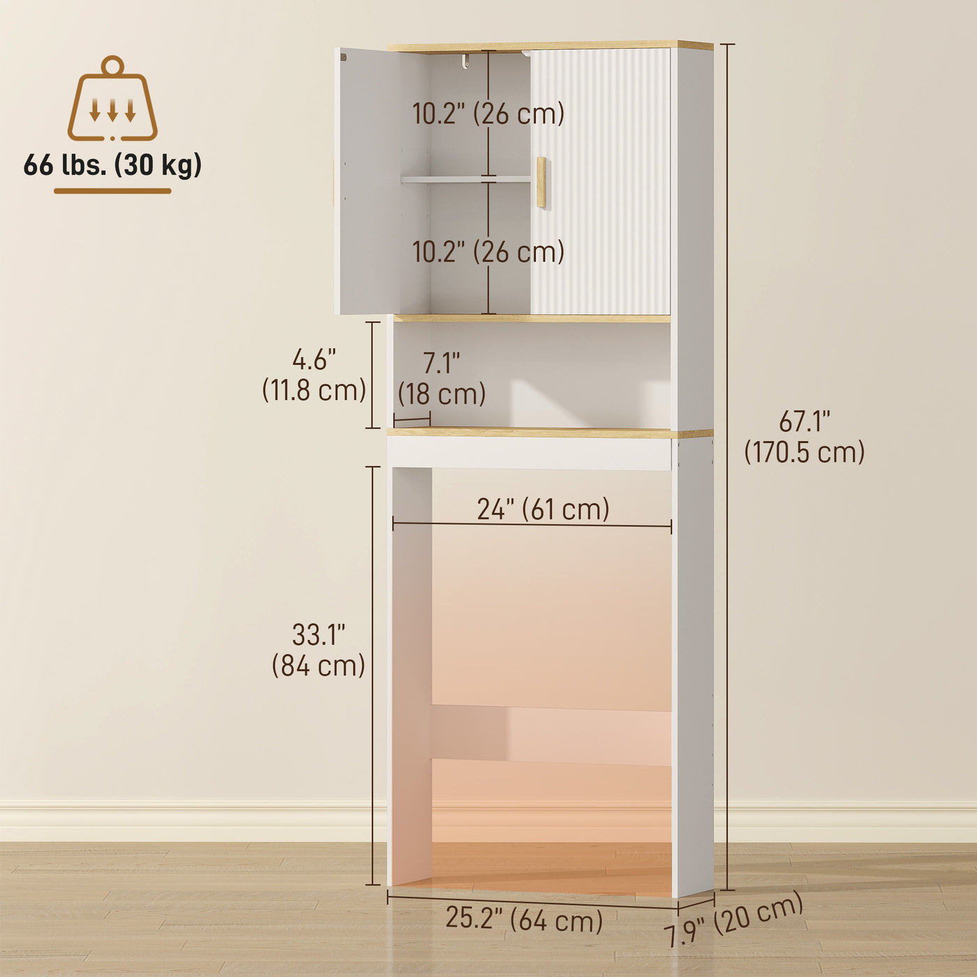 Over the Toilet Storage Shelf Adjustable Shelf Over the Toilet Storage Cabinet for Bathroom White and Oak