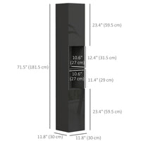 Tall Bathroom Cabinet, High Gloss Storage Cabinet with Doors and Adjustable Shelves, 11.8" x 11.8" x 71.5", Black