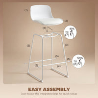 Modern Bar Stools Set of 2, PU Leather Barstools, Counter Height Kitchen Chairs for Breakfast Bars, Dining Room, White