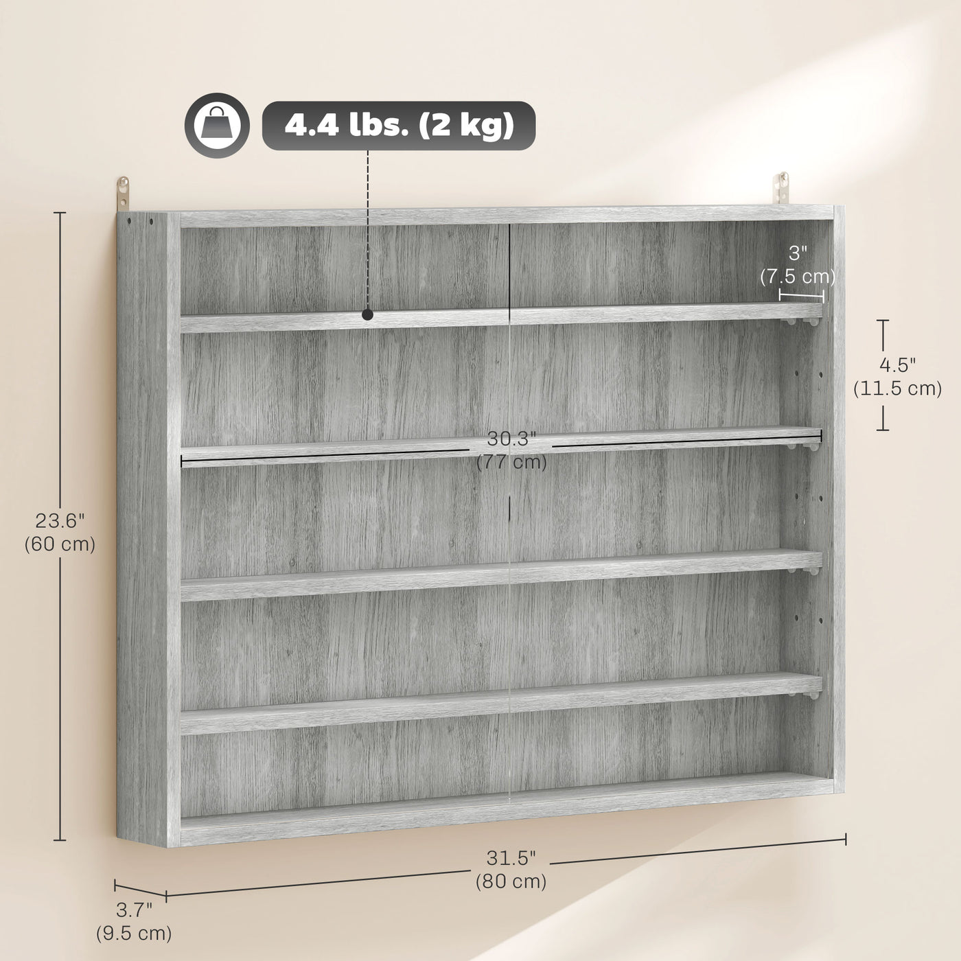 5-Tier Display Cabinet, Shot Glass Display Case, Glass Curio Cabinet with 2 Glass Doors and 4 Adjustable Shelves, Grey