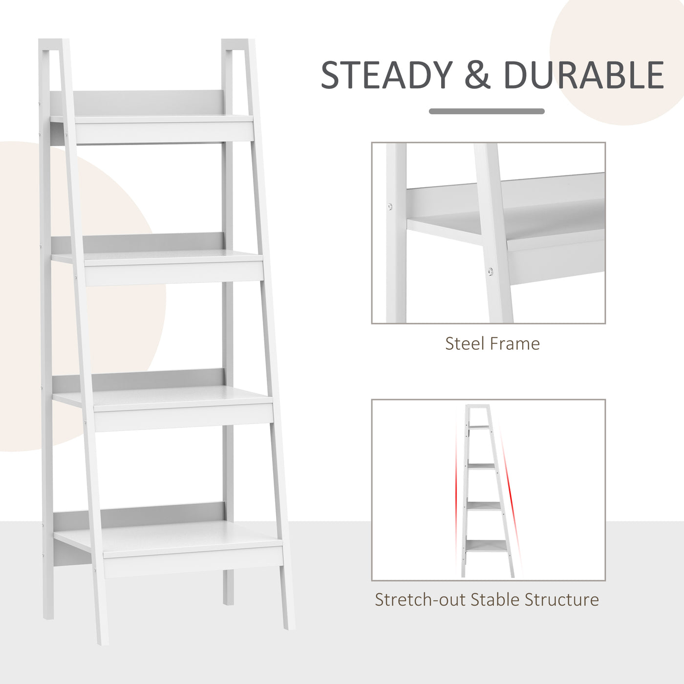 Set of 2, 4 Tier Ladder Shelf Bookcase, Multi-Use Display Rack, Storage Shelving Unit Display Stand, Flower Plant Stand, Home Office Furniture, White