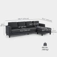 L Shaped Couch, L Shape Sofa with Chaise Lounge and Spring Cushion for Living Room, Bedroom, Charcoal Grey