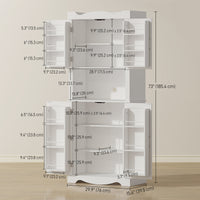 73" Kitchen Pantry Cabinet, Freestanding Kitchen Hutch with 12 Door Shelves, Adjustable Shelves, Microwave Stand, White