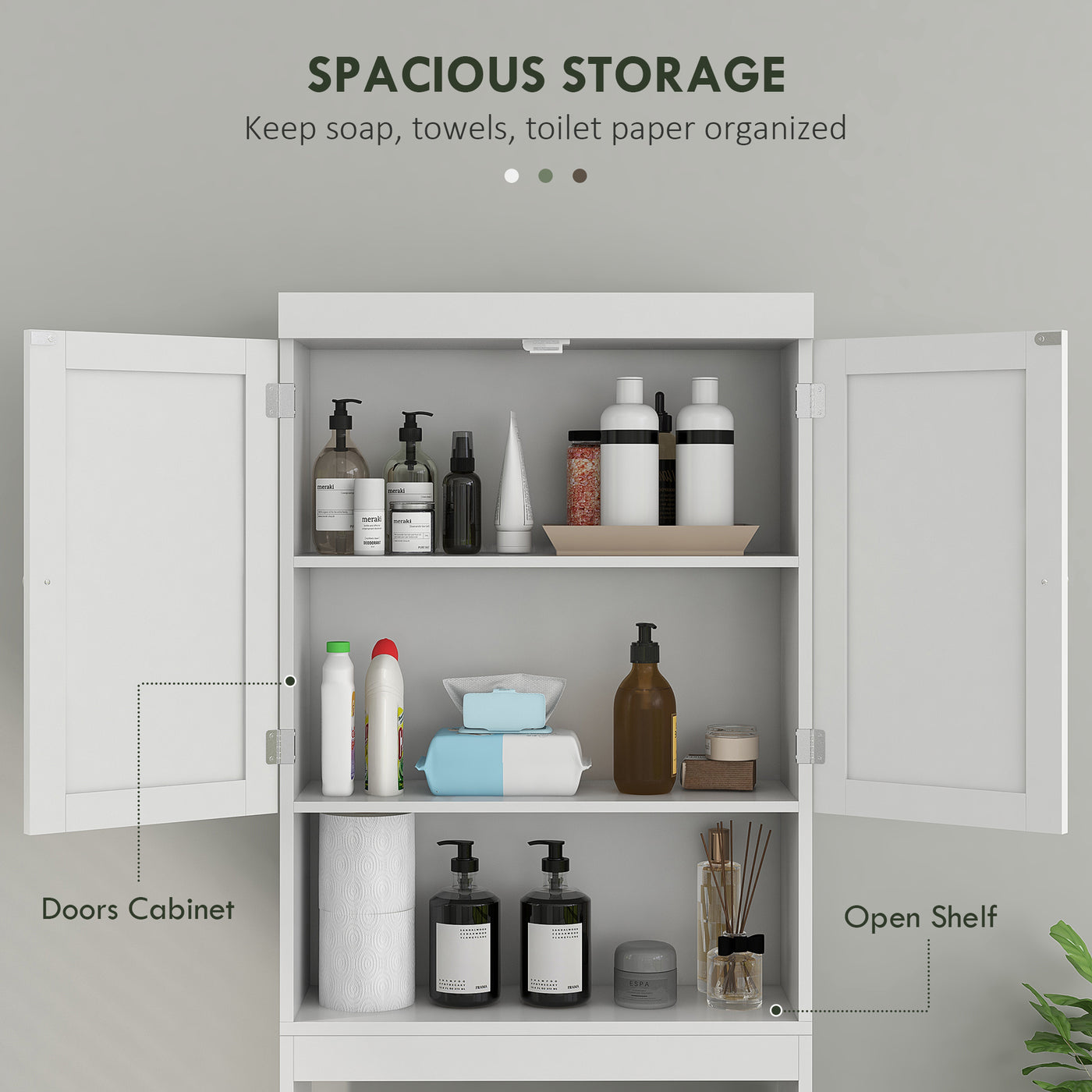 Over The Toilet Cabinet, Modern Bathroom Above Toilet Storage with Barn Doors and Open Shelf, White