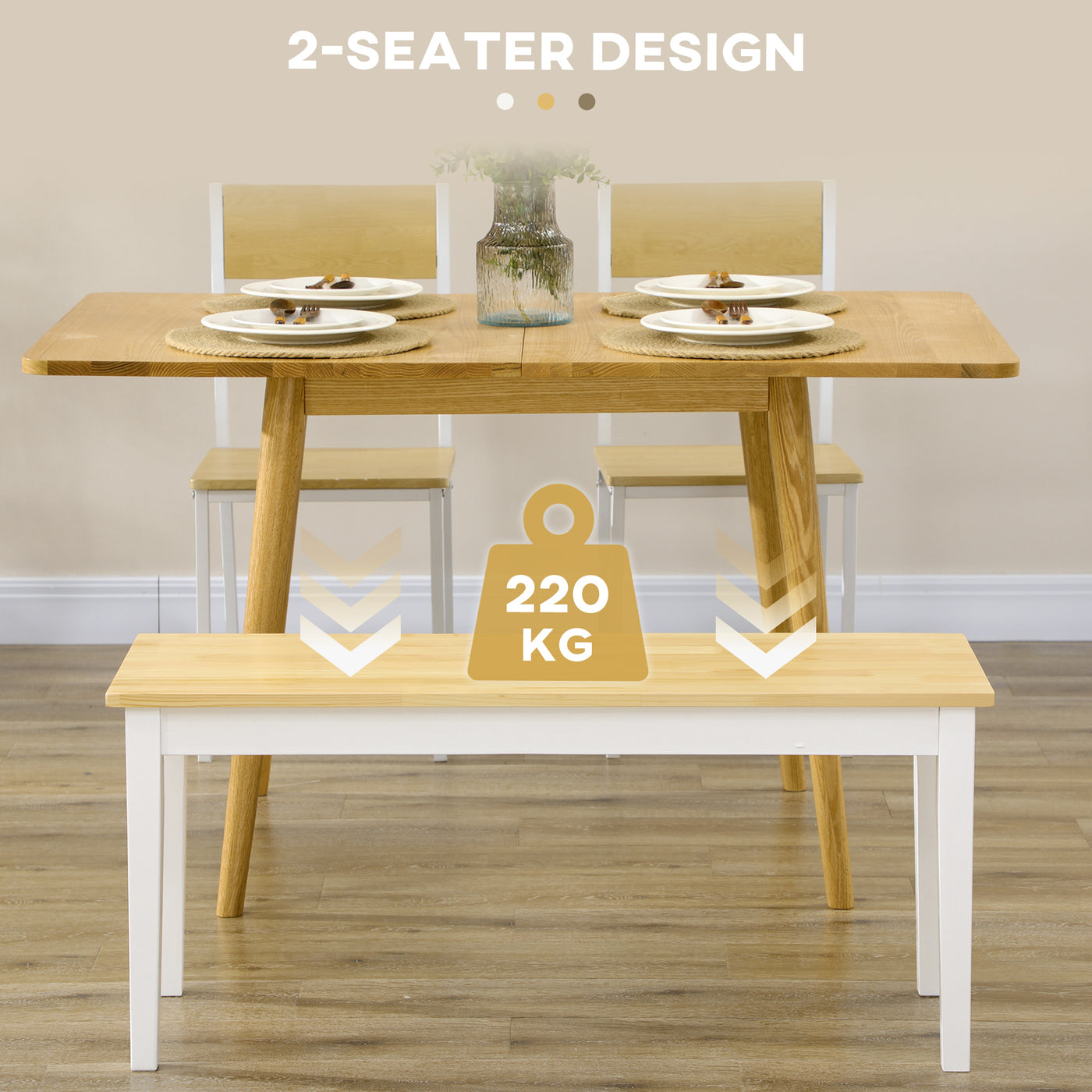 40" Wood Dining Bench for 2 People, Wooden Bench Seat for Kitchen, Dining Room, Entryway, Natural