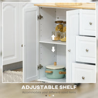 Kitchen Island on Wheels, Kitchen Cart with Drop Leaf, Drawers, Storage Racks, Rubberwood Top, White