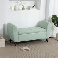 Upholstered Storage Bench with Arms, Modern Ottoman Bench for Bedroom, Entryway, and Living Room, Green