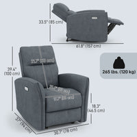 Power Recliner Chair, Dyed Fabric (Like Leathaire) Upholstered Recliner Chair with USB Ports, Footrest, Charcoal Grey