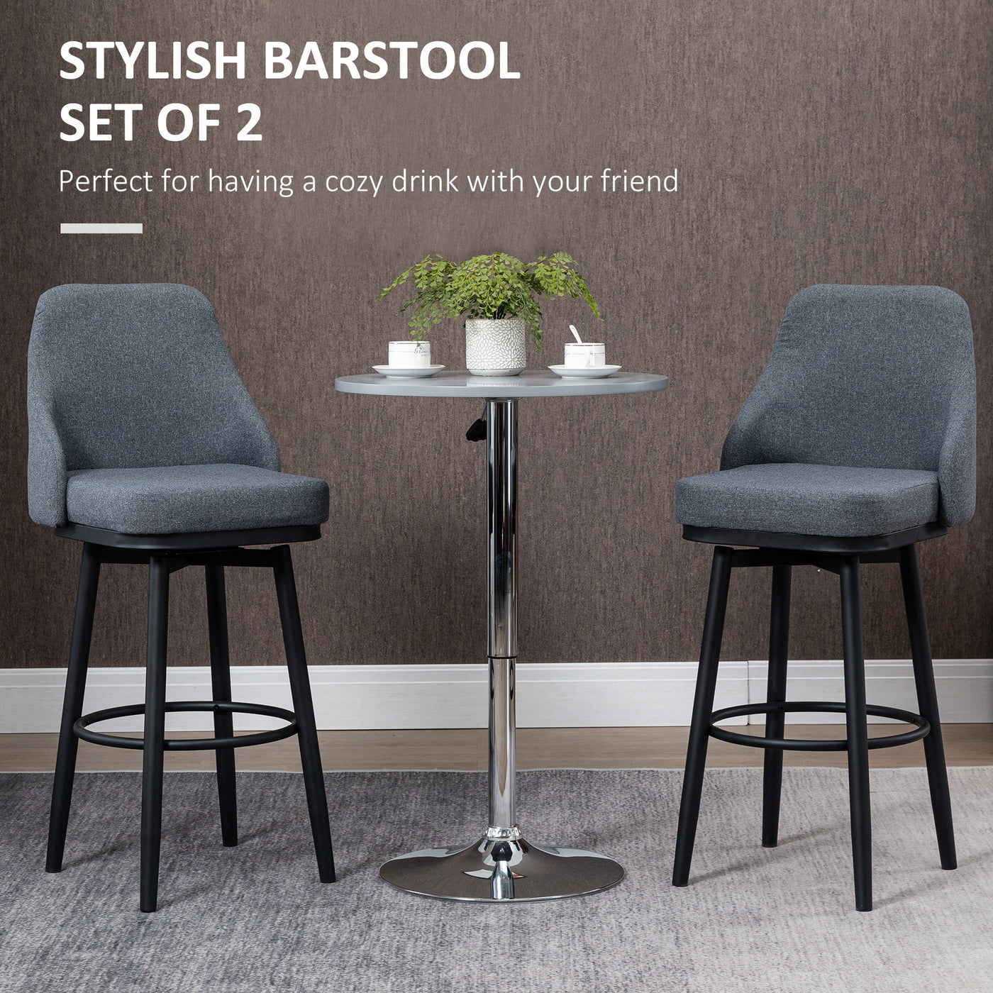 Extra Tall Bar Stools Set of 2, Modern 360° Swivel Barstools, Dining Room Chairs with Steel Legs Footrest, Charcoal Grey