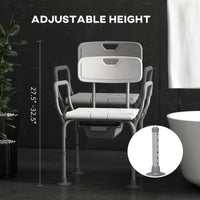 3-in-1 Shower Chair with Back, Adjustable Bedside Commode, Raised Toilet Seat w/ Rubber Foot Pad for Seniors, Disabled