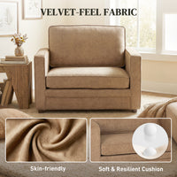 Accent Chair, Velvet-feel Fabric Armchair with Wide Seat, Spring Cushion, Solid Wood legs, Brown