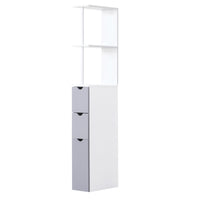 Tall Bathroom Storage Cabinet, Narrow Bathroom Cabinet with Drawers and Open Shelves for Small Spaces, White and Grey