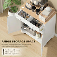 Sideboard Buffet Cabinet with Storage, 27" Kitchen Cabinet with Adjustable Shelf, 2 Drawers and 2 Doors, Coffee Bar Cabinet with Rubberwood Tabletop, White