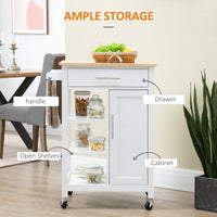 Kitchen Island, Compact Kitchen Cart on Wheels with Open Shelf & Storage Drawer for Dining Room, Kitchen, White