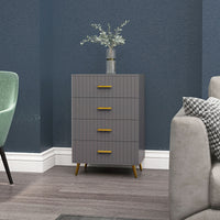 4 Drawer Cabinet, Drawer Chest for Bedroom, Chest of Drawers with Aluminium Legs and Gold Handles, Dark Grey