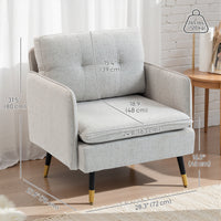 Accent Chairs Set of 2, Upholstered Armchairs with Tufted Back Cushion and Steel Legs for Living Room, Bedroom