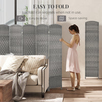 6 Ft Tall Folding Room Divider, 8 Panel Portable Privacy Screen, Hand-Woven Partition Wall Divider, Mixed Grey