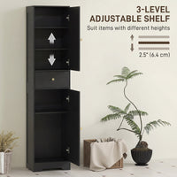 67" Tall Bathroom Cabinet, Slim Bathroom Storage Cabinet with 2 Doors, Drawer and Adjustable Shelf, Black Wood Grain