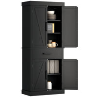 72" Kitchen Storage Cabinet, Farmhouse Kitchen Pantry Cabinet with 4 Barn Doors, Drawer, Adjustable Shelves, Black