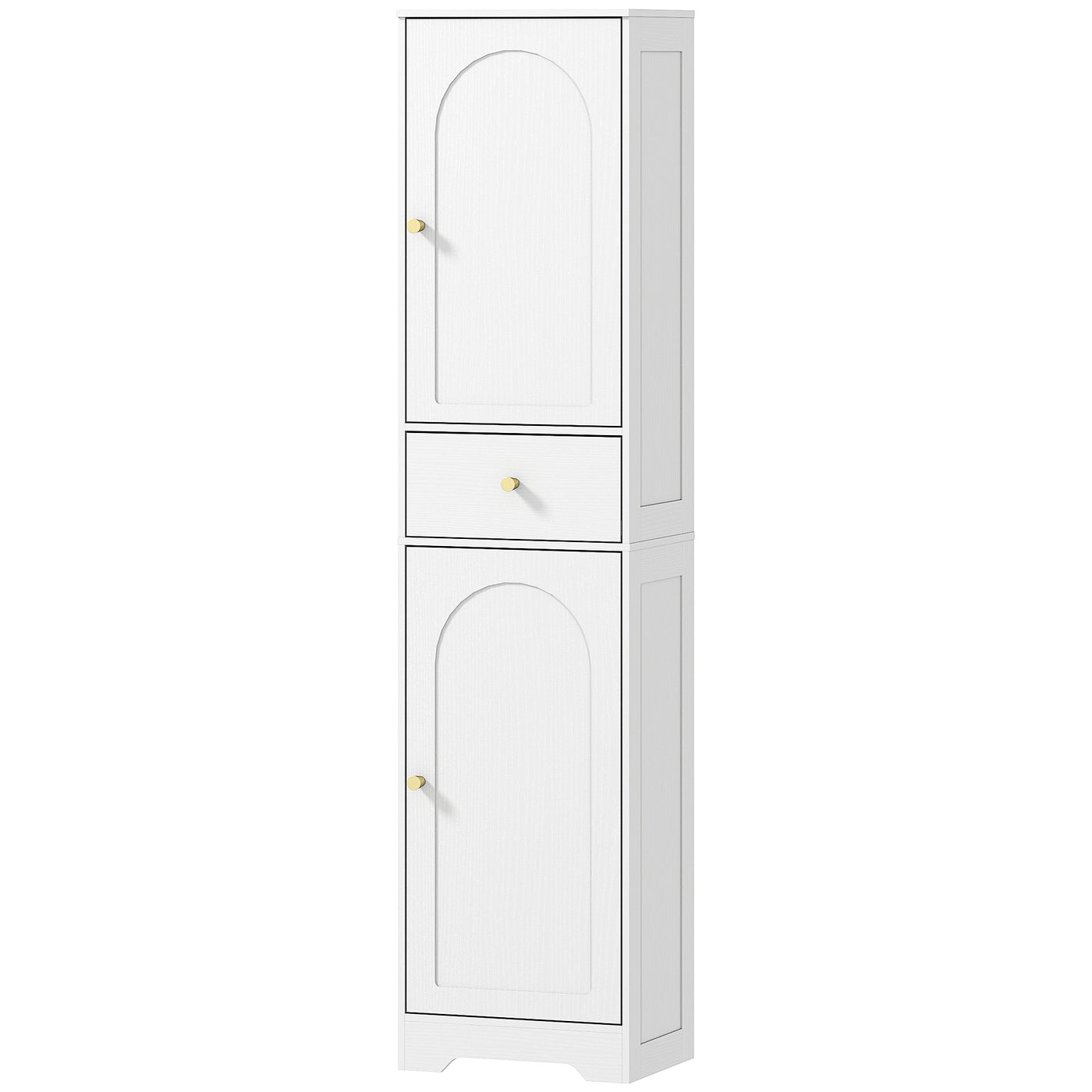 67" Tall Bathroom Cabinet, Slim Bathroom Storage Cabinet with 2 Doors, Drawer and Adjustable Shelf, White Wood Grain