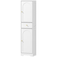 67" Tall Bathroom Cabinet, Slim Bathroom Storage Cabinet with 2 Doors, Drawer and Adjustable Shelf, White Wood Grain