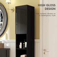 Tall Bathroom Cabinet, High Gloss Storage Cabinet with Doors and Adjustable Shelves, 11.8" x 11.8" x 71.5", Black