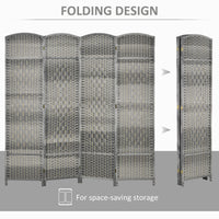 6 Ft Tall Folding Room Divider, 4 Panel Portable Privacy Screen, Hand-Woven Partition Wall Divider, Mixed Grey