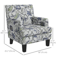 Upholstered Armchair, Mid-Century Accent Chair with Floral Pattern, Nailhead Trim for Living Room, Bedroom, Multicolour
