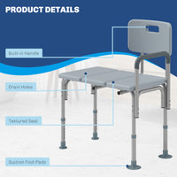 6-Level Adjustable Bath and Shower Transfer Bench Aluminum Chair with Non-Slip Feet, Armrest & Backrest Grey