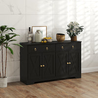 Sideboard Cabinet with 2 Drawers, 4 Barn Doors and 2 Adjustable Shelves, Buffet Table for Living Room, Black