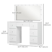 Makeup Vanity Table, Dressing Table with Mirror and Lights, Modern Makeup Table with 7 Drawers and 10 LED Lights, White