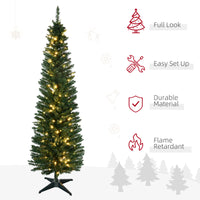 6' Pre Lit Artificial Pencil Christmas Trees, Xmas Tree with Realistic Branches and Warm White LED Lights, Green