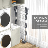 Garment Drying Rack Stainless Steel Folding Clothes Hanging Rack with Side Wings Castors for Indoor Outdoor Grey