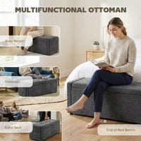 Storage Ottoman Bench, Linen-Look Fabric Upholstered Ottoman with Storage, Wide Padded Seat, Dark Grey