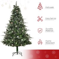 HOMCM 6FT Artificial Christmas Snow Pine Tree Holiday Home Xmas Decoration with Automatic Open, Pinecone, Green
