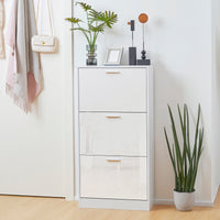 Slim Shoe Storage with 3 Flip Drawers and Adjustable Shelves Shoe Cabinet Organizer for 15 Pair, High Gloss White