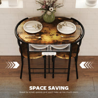 Dining Table Set of 3, Kitchen Table and Chairs Set for 2 with Shelf, Living Room Rustic Brown